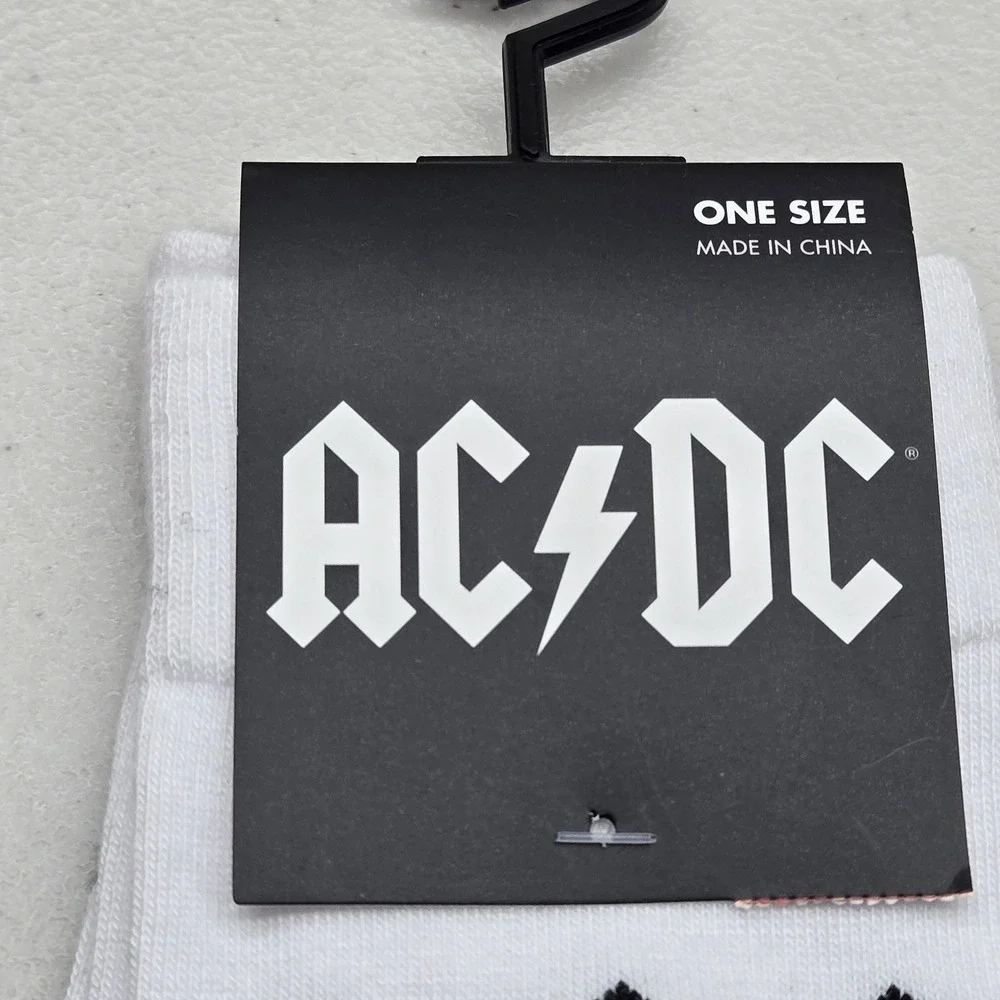 ACDC Men Socks ONE‎ SIZE White Black Striped Knit NWT